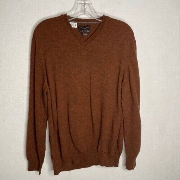 Black Brown 1826 Mens Size XXL Rust 100% Merino Wool V-Neck Sweater Italy - Picture 1 of 9